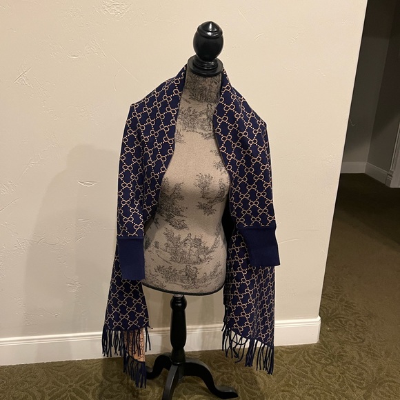 Reversible poncho navy & camel - Picture 2 of 6